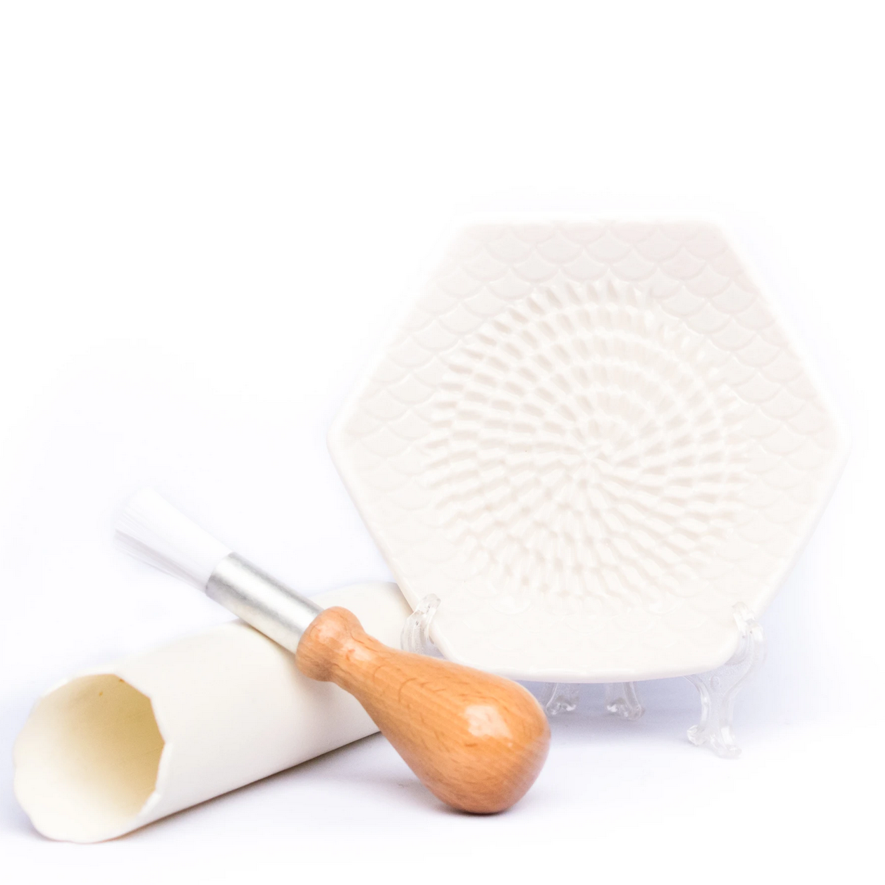 Handmade Ceramic Grater (Includes Garlic Peeler & Brush)