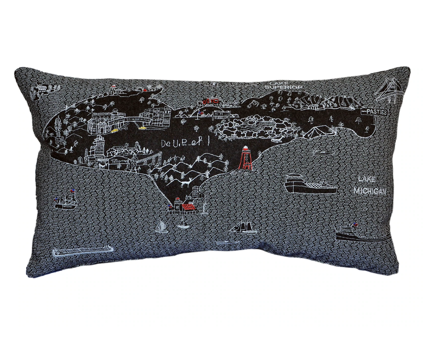 Prince Michigan Upper Peninsula Pillow 24" x 14" - Gray