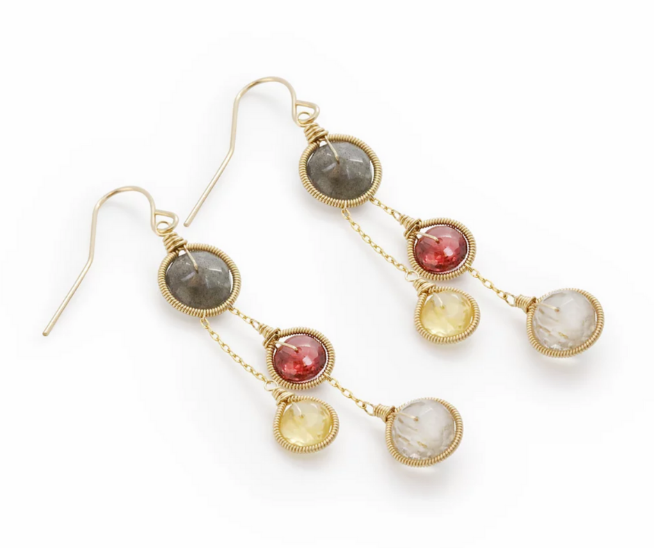 Labradorite, Citrine, Garnet & Rutilated Quartz Earrings