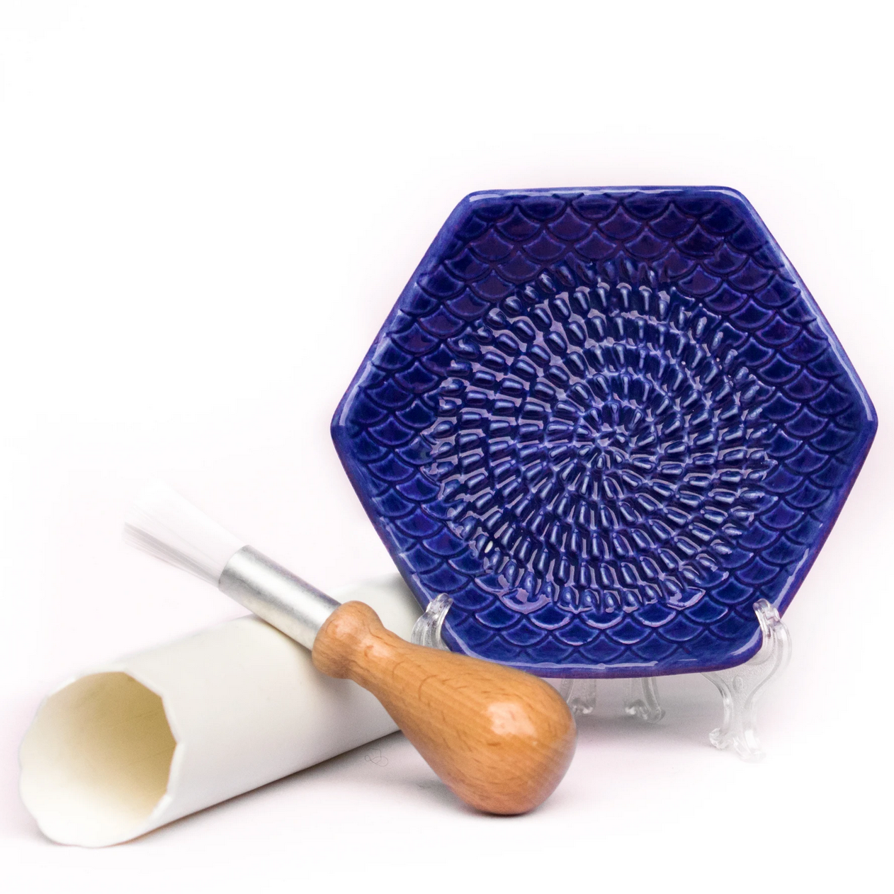 Handmade Ceramic Grater (Includes Garlic Peeler & Brush)