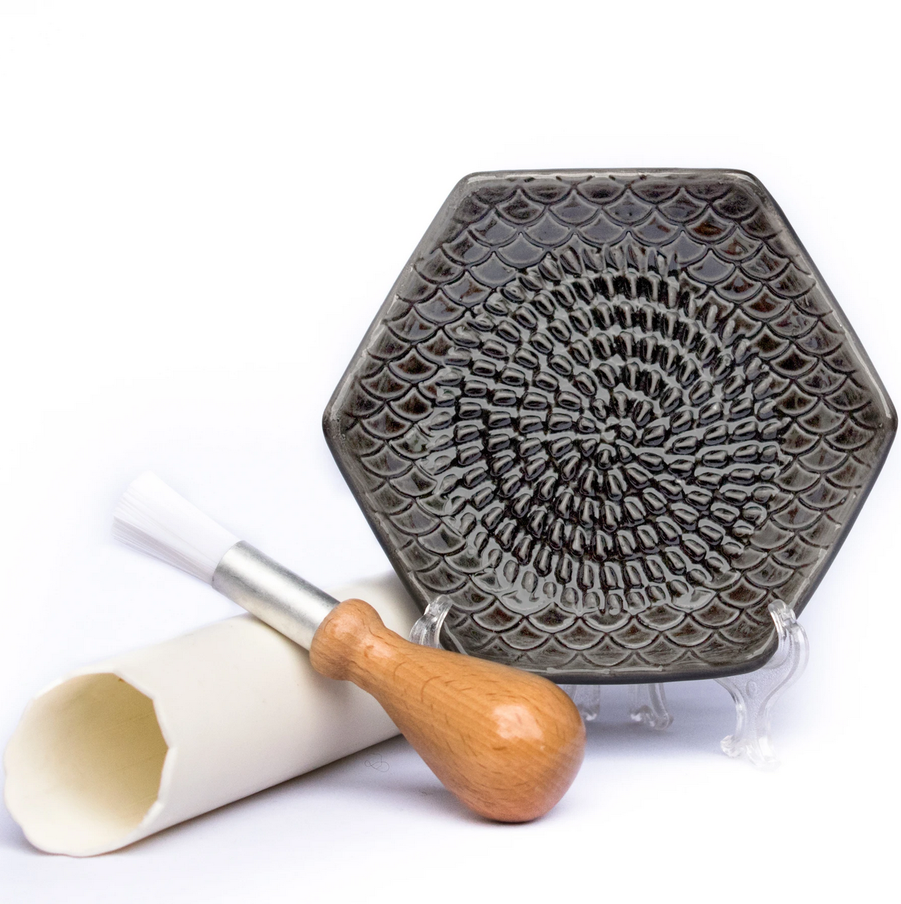 Handmade Ceramic Grater (Includes Garlic Peeler & Brush)