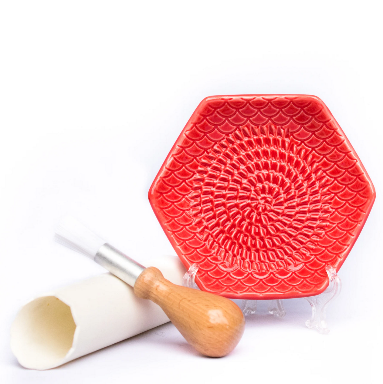 Handmade Ceramic Grater (Includes Garlic Peeler & Brush)