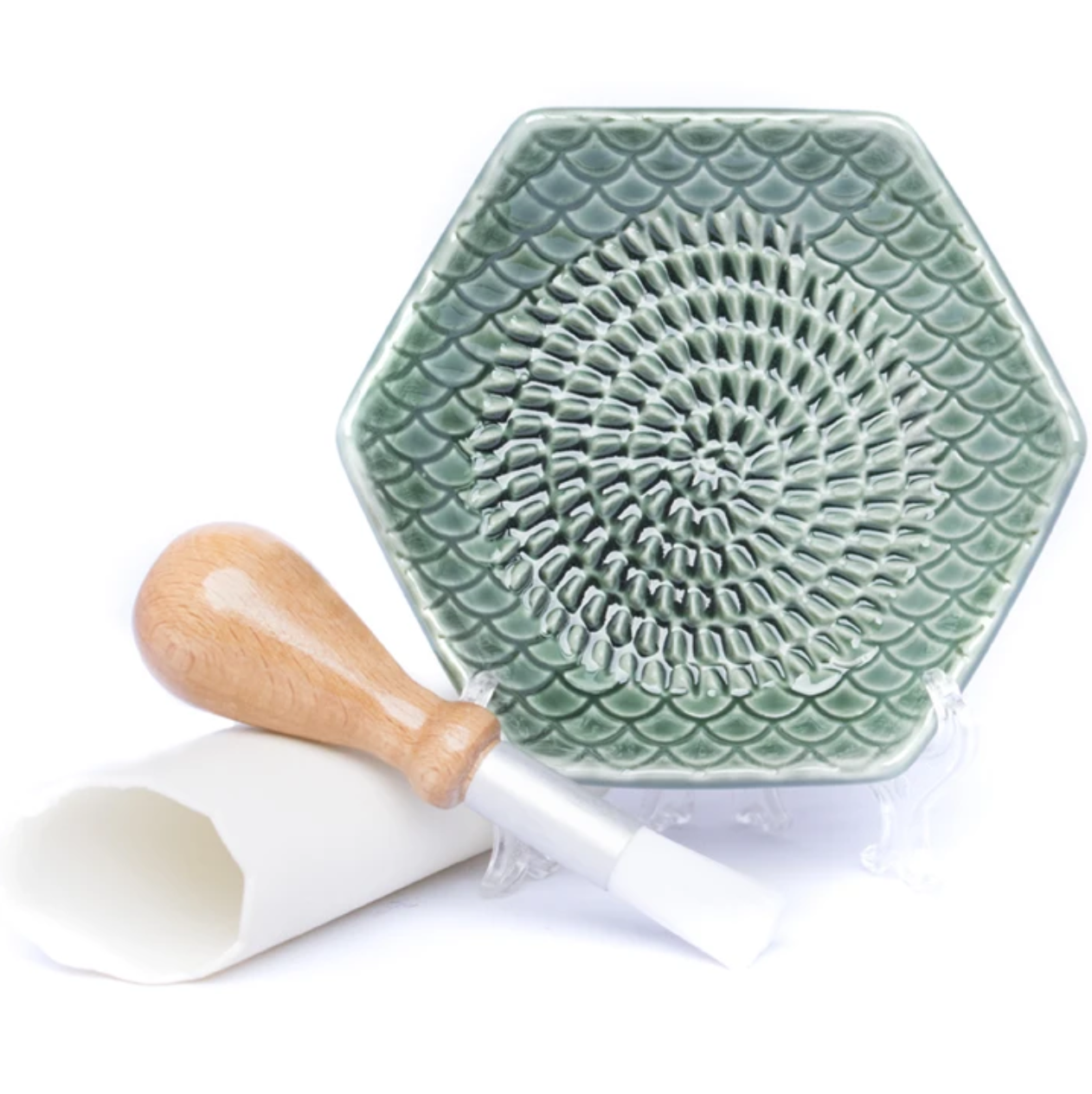 Handmade Ceramic Grater (Includes Garlic Peeler & Brush)