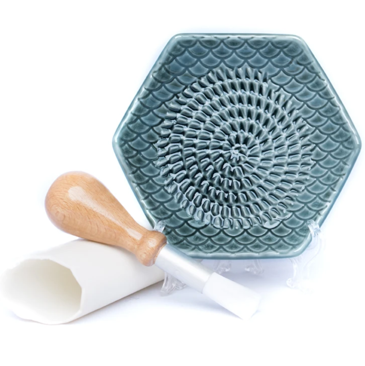 Handmade Ceramic Grater (Includes Garlic Peeler & Brush)