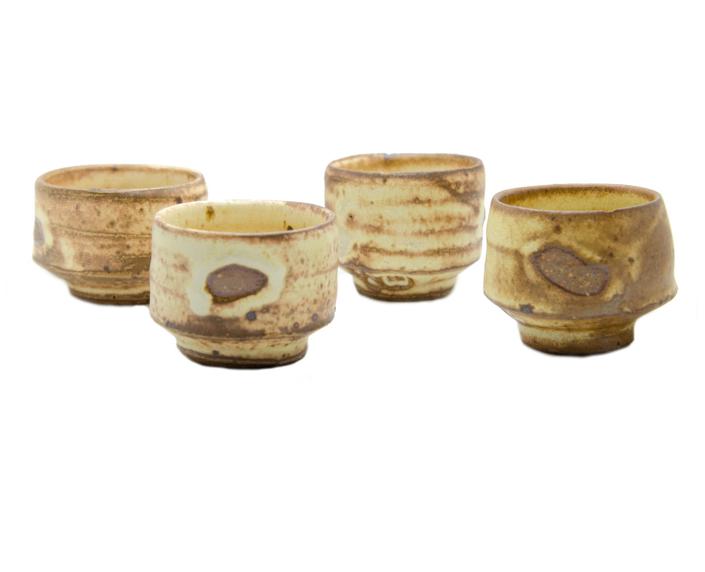 Yellow Fingerprint Stoneware Sake Cups - Set of 4