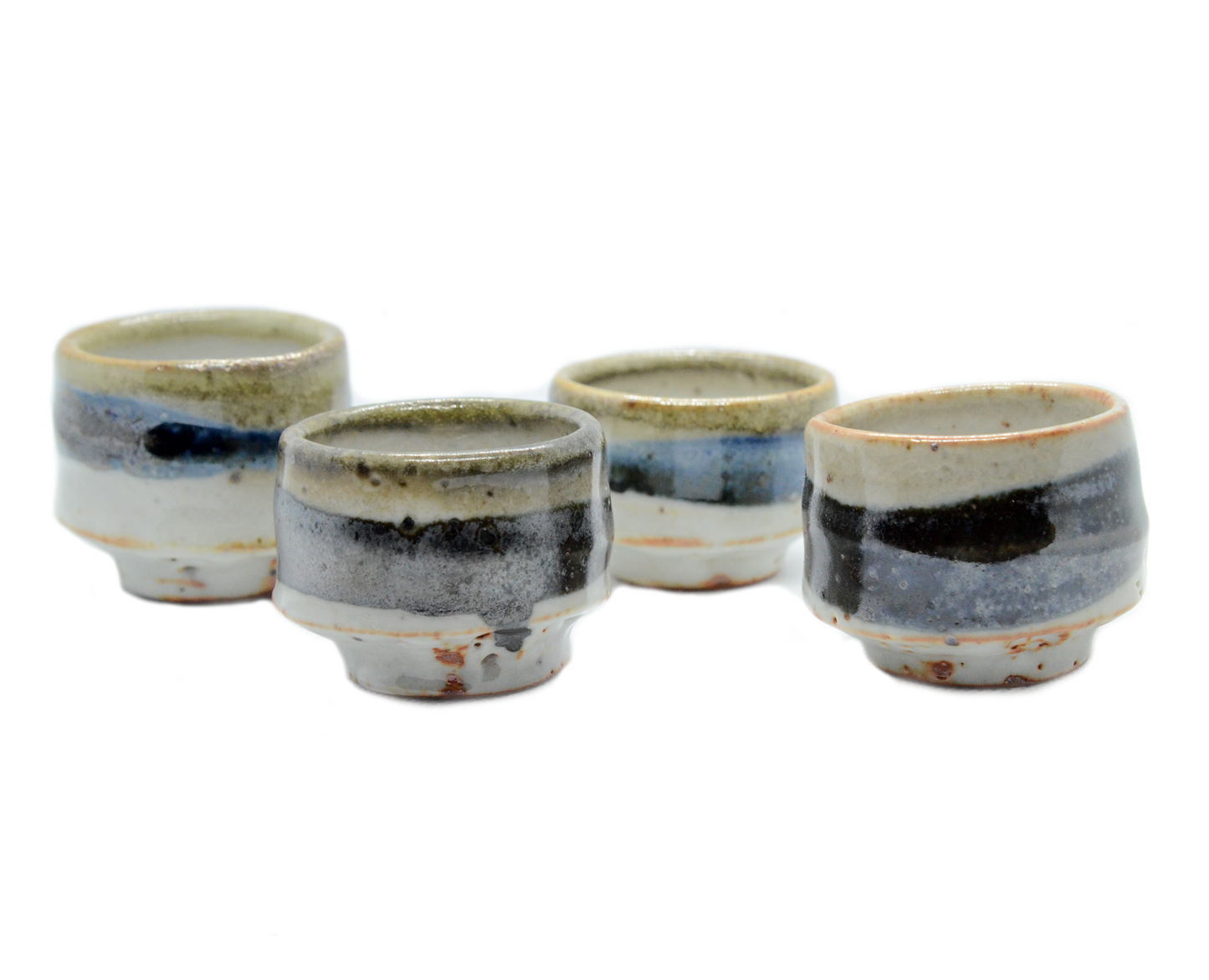 Blue Ring Glaze Sake Cups - Set of 4