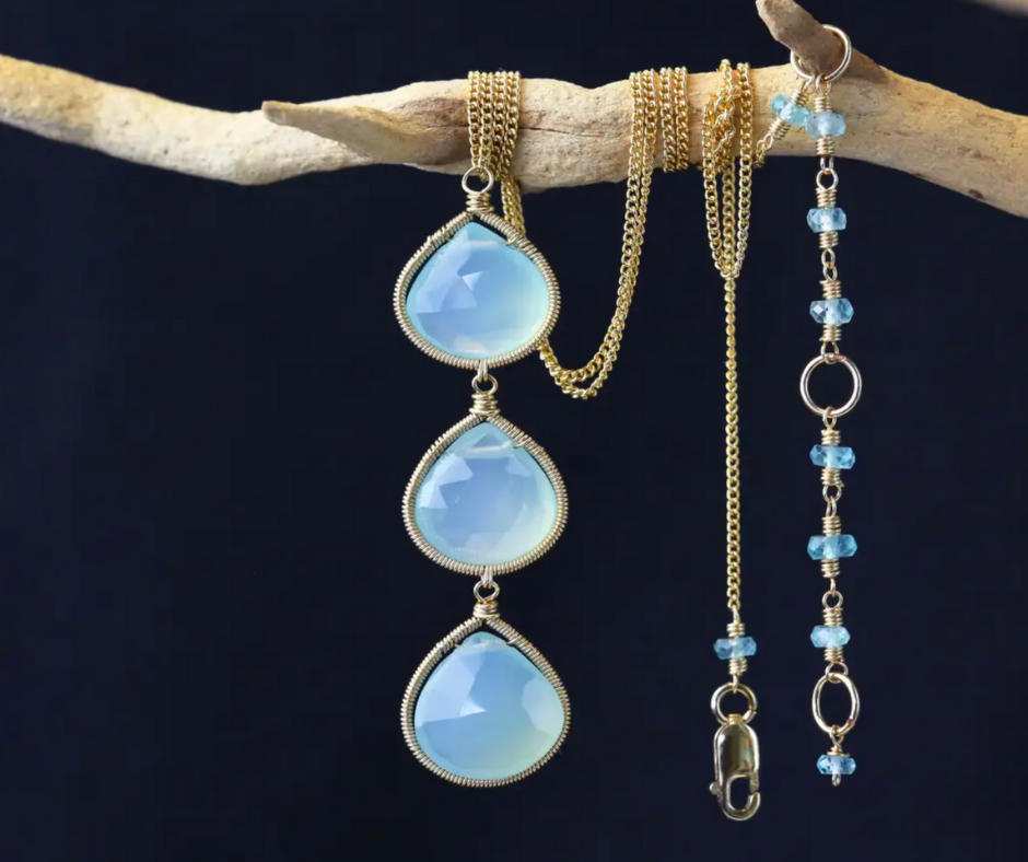 Triple Chalcedony Pendant Necklace