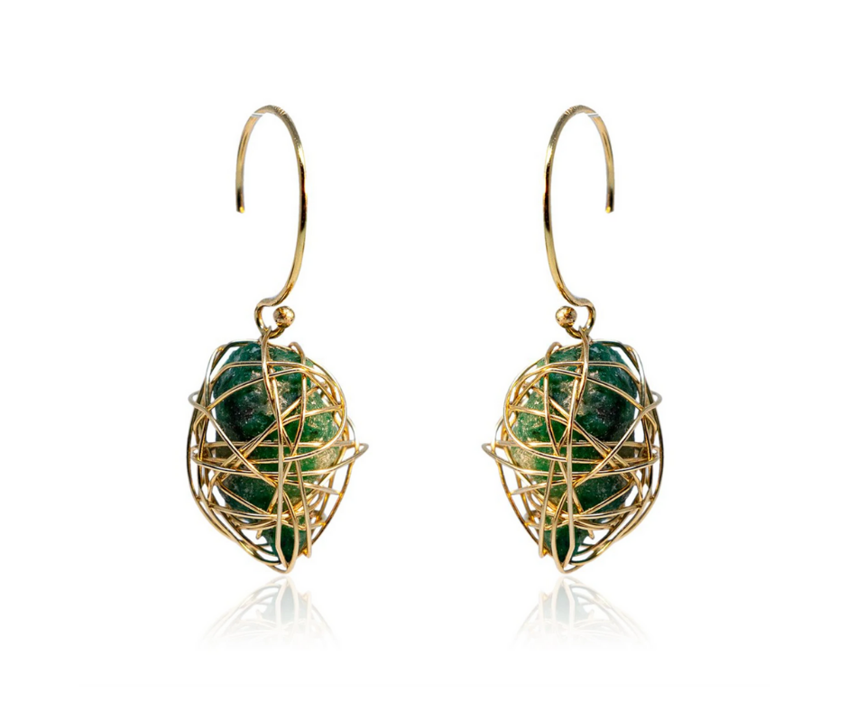 Wrapped Messy African Emerald Earrings