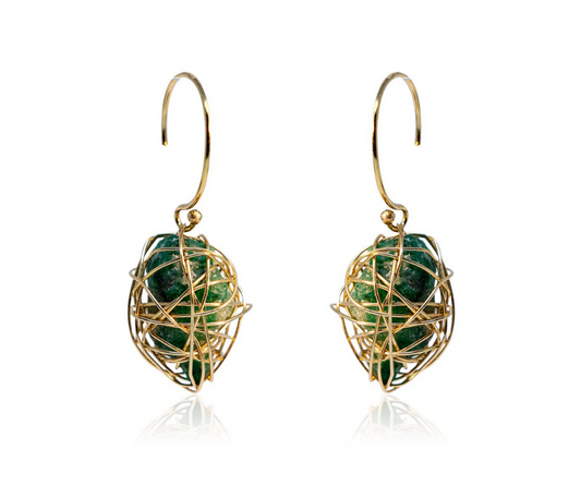 Wrapped Messy African Emerald Earrings